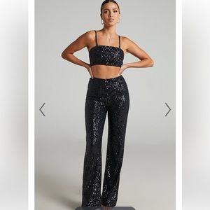 Showpo IMOGEN BANDEAU TOP TWO PIECE SET IN BLACK SEQUIN